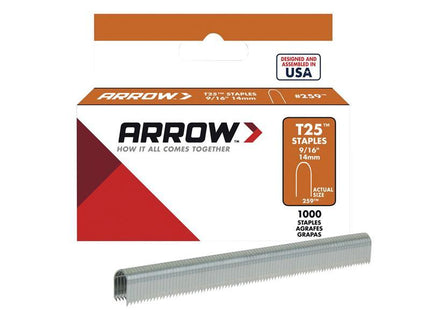 ARROW T25 Staples 14mm (9/16in) Box 1000