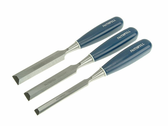 Faithfull Bevel Edge Chisel Blue Grip Set Of 3