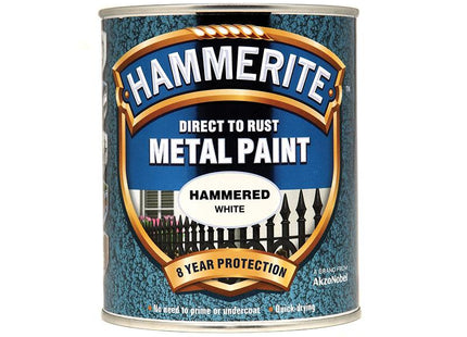 Hammerite Direct To Rust Hammered Finish Metal Paint White 750Ml