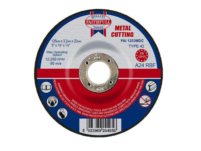 Faithfull Depressed Centre Metal Cutting Disc 125 X 3.2 X 22.23Mm