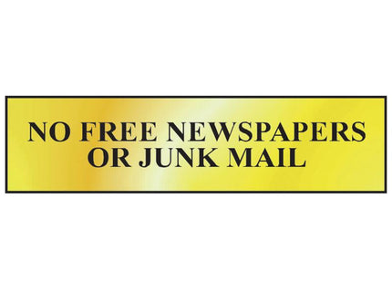 Scan No Free Newspapers Or Junk Mail - Polished Brass Effect 200 X 50Mm