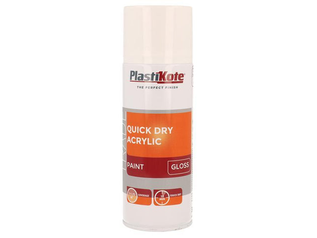 Plastikote Trade Quick Dry Acrylic Spray Paint Gloss White 400Ml