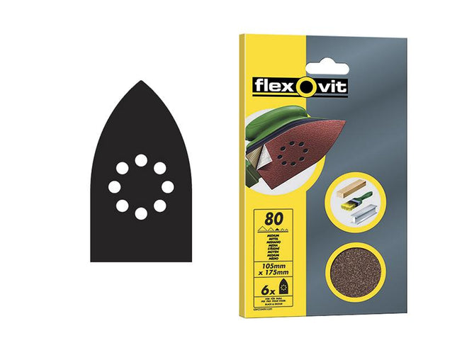Flexovit Detail Hook & Loop Sanding Sheets 105X175Mm Fine 120G (Pack 6)