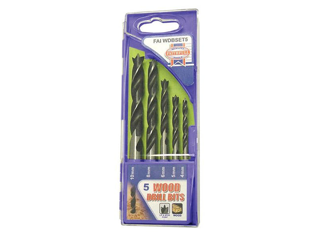 Faithfull Lip & Spur Wood Drill Bit Set 5 Piece 4-10Mm