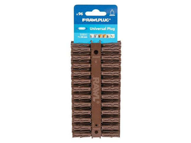 Rawlplug Brown Uno Plugs 7 X 30Mm (Card 96)