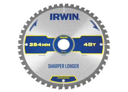 IRWIN Construction Mitre Circular Saw Blade 254 X 30Mm X 48T Atb/Neg