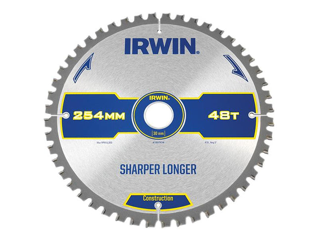 IRWIN Construction Mitre Circular Saw Blade 254 X 30Mm X 48T Atb/Neg