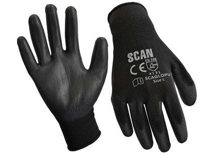 Scan Black Pu Coated Gloves - Medium (Size 8) (Pack 12)