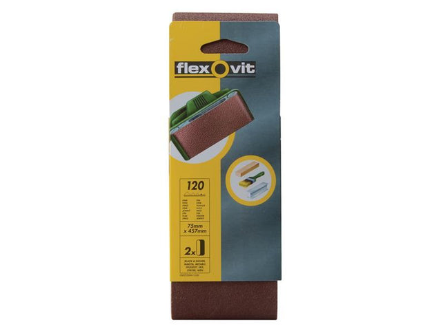 Flexovit Cloth Sanding Belts 457 X 75Mm 120G Fine (Pack Of 2)