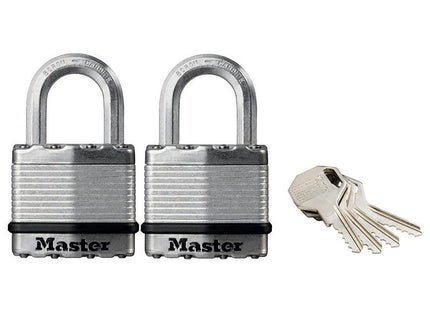 Master Lock Excell Laminated Steel 45Mm Padlock - 24Mm Shackle - Keyed Alike X 2