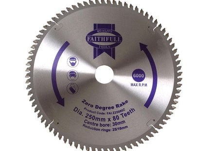 Faithfull Tct Circular Saw Blade Zero Degree 250 X 30Mm X 80T