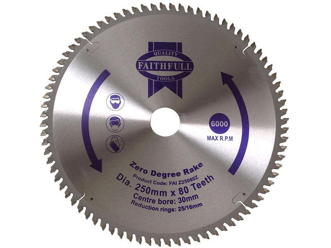 Faithfull Tct Circular Saw Blade Zero Degree 250 X 30Mm X 80T