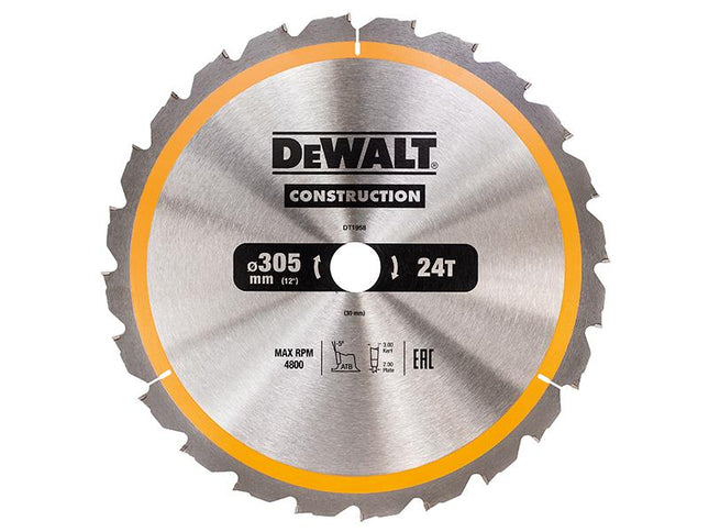 DEWALT Stationary Construction Circular Saw Blade 305 X 30Mm X 24T Atb/Neg