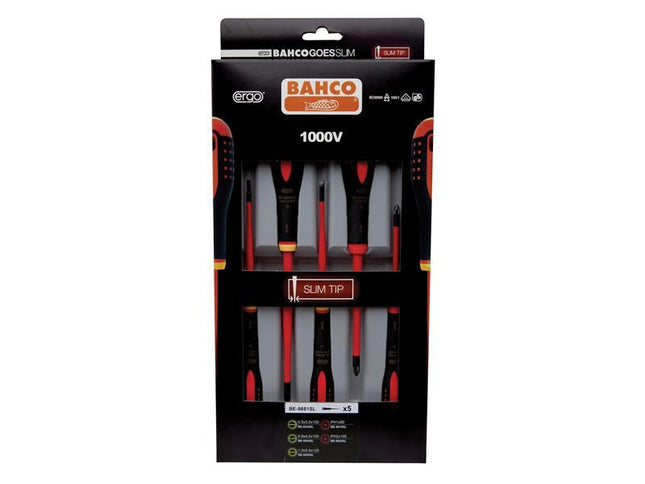 Bahco Ergo Insulated Screwdriver Slim Sl/Ph Set, 5 Piece