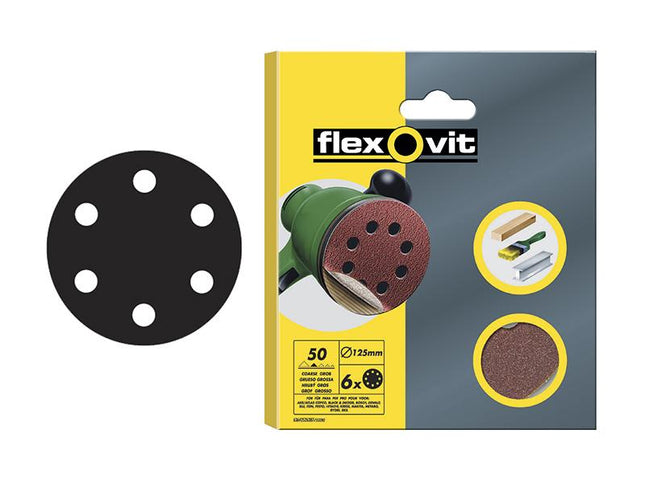 Flexovit Hook & Loop Sanding Discs 150Mm Coarse 50G (Pack Of 6)