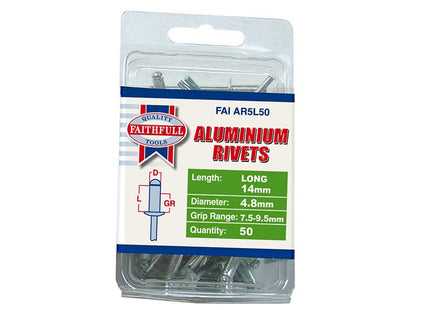 Faithfull Aluminium Rivets 4.8Mm X 14Mm Long Pre-Pack Of 50