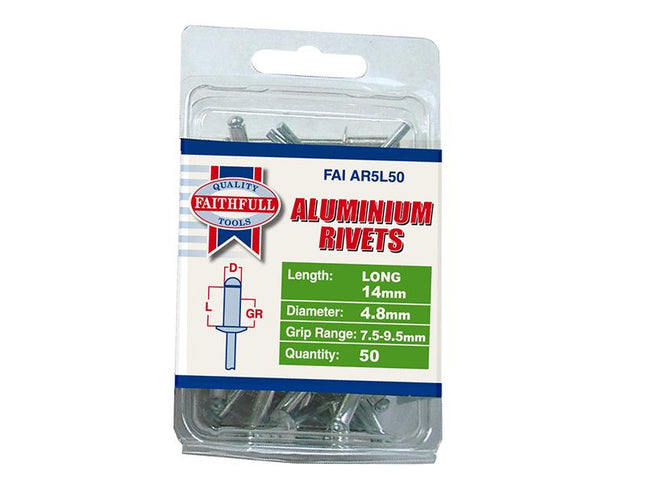 Faithfull Aluminium Rivets 4.8Mm X 14Mm Long Pre-Pack Of 50