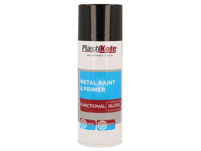 Plastikote Trade Metal Spray Paint & Primer Gloss Black 400Ml