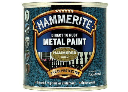 Hammerite Direct To Rust Hammered Finish Metal Paint Gold 250Ml