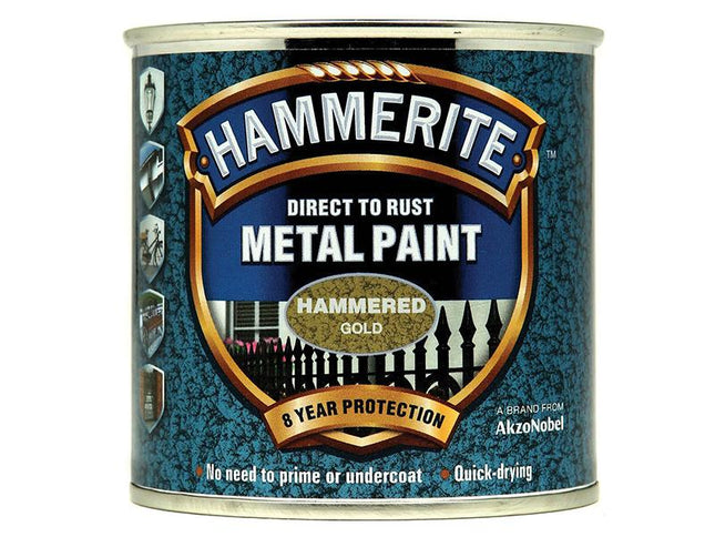 Hammerite Direct To Rust Hammered Finish Metal Paint Gold 250Ml