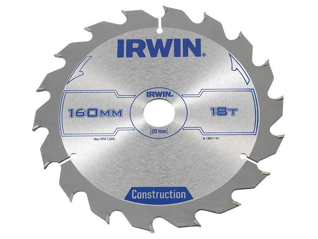 IRWIN Construction Circular Saw Blade 160 X 20Mm X 18T Atb