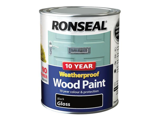 Ronseal 10 Year Weatherproof Wood Paint Black Gloss 750Ml