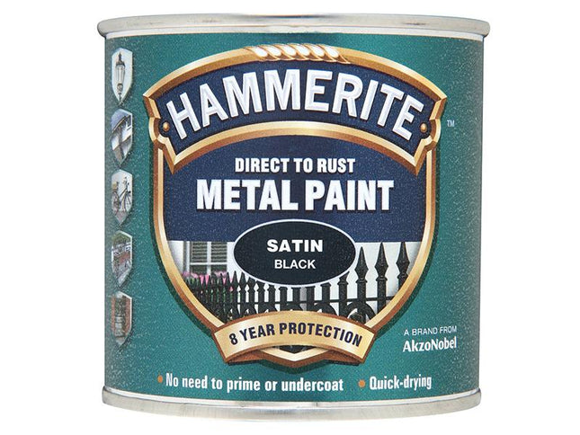 Hammerite Direct To Rust Satin Finish Metal Paint Black 250Ml