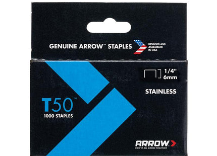 ARROW T50 Staples Stainless Steel 504Ss 6Mm (1/4In) Box 1000