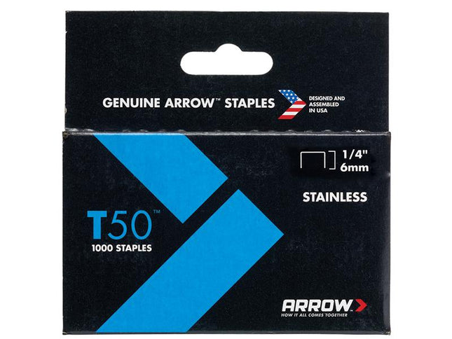 ARROW T50 Staples Stainless Steel 504Ss 6Mm (1/4In) Box 1000