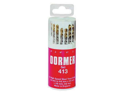 Dormer A094 No.413 Hss Tin Coated Drill Set Of 13 1.5- 6.50Mm X 0.5Mm