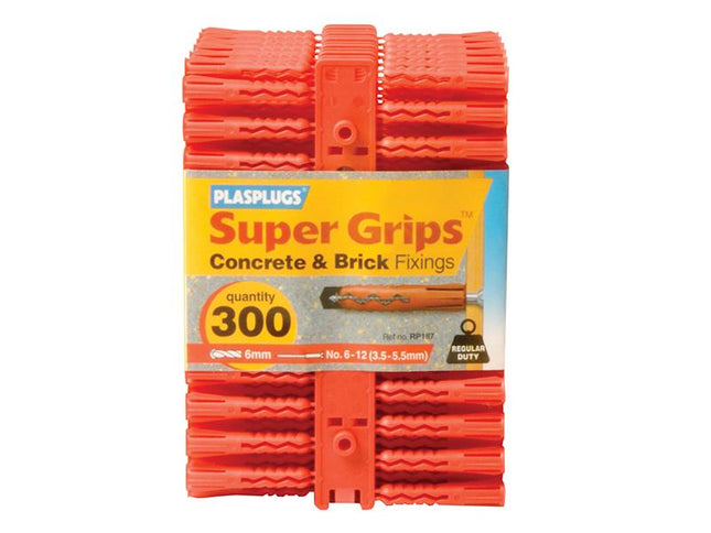 PLASPLUGS Rp 187 Solid Wall Super Grips Fixings Red (300)