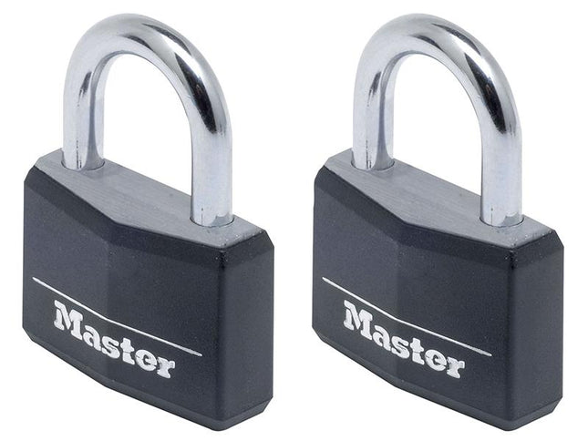 Master Lock Aluminium Black Vinyl Cover 40Mm Padlock 4-Pin - Keyed Alike X 2