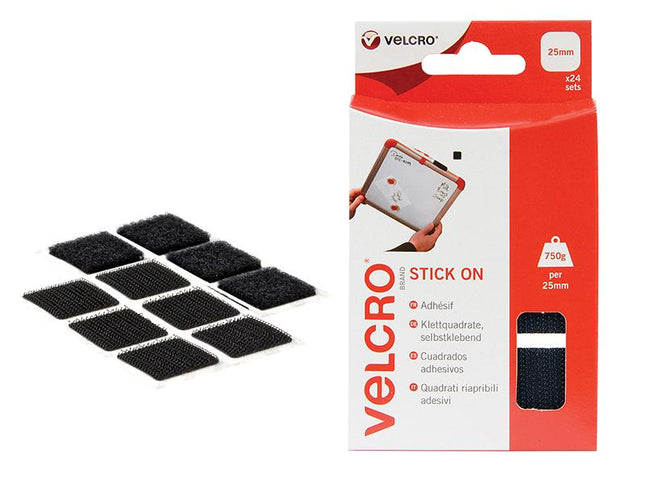 Velcro Brand Velcro Brand Stick On Squares 25Mm Black Pack Of 24