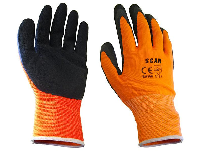 Scan Hi-Vis Orange Foam Latex Coated Gloves - Medium (Size 8)