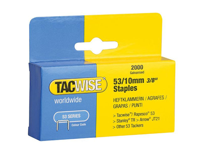 Tacwise 53 Light-Duty Staples 10Mm (Type Jt21  A) Pack 2000