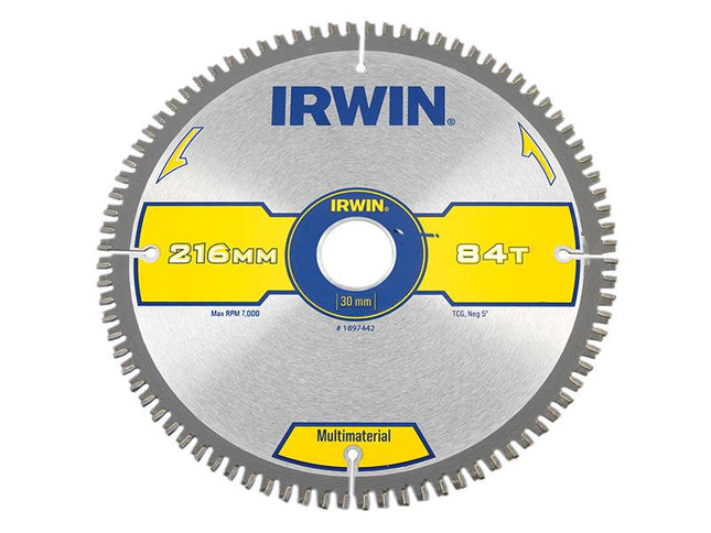IRWIN Multi Material Circular Saw Blade 216 X 30Mm X 84T Tcg/Neg