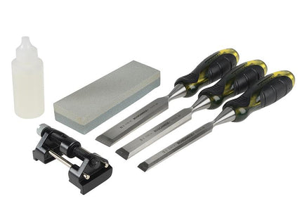 Roughneck Professional Bevel Edge Chisel Set Of 3 & Sharpening Kit 13 19 & 25Mm