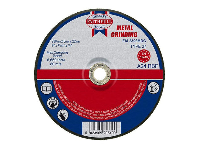 Faithfull Depressed Centre Metal Grinding Disc 230 X 6.4 X 22.23Mm