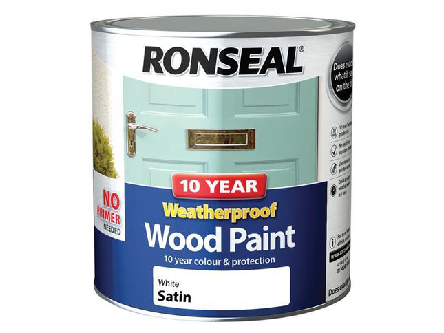 Ronseal 10 Year Weatherproof Wood Paint White Satin 2.5 Litre