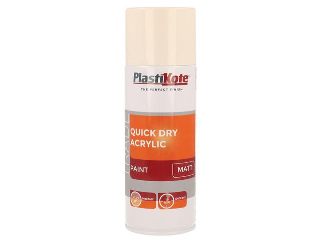 Plastikote Trade Quick Dry Acrylic Spray Paint Matt Magnolia 400Ml