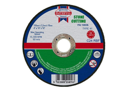 Faithfull Stone Cut Off Disc 100 X 3.2 X 16Mm