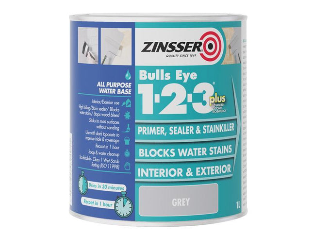 Bulls EyeÂ 1-2-3 Plus Primer, Sealer & Stain Killer Grey 1 litre