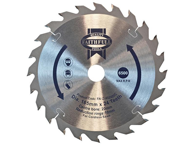 Faithfull Tct Cordless Trimsaw Blade 165 X 20Mm X 24T Pos