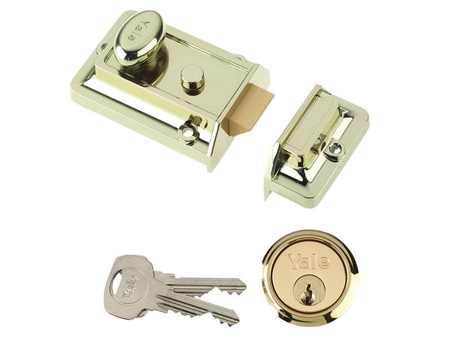 Yale Locks P77 Traditional Nightlatch 60Mm Backset Brasslux Finish Box