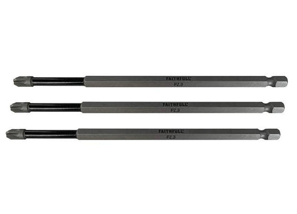 Faithfull Pozidriv Impact Screwdriver Bits PZ3 x 150mm (Pack 3)