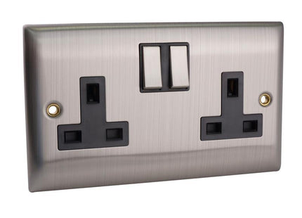 Smj Switched Socket 2-Gang 13A Brushed Steel