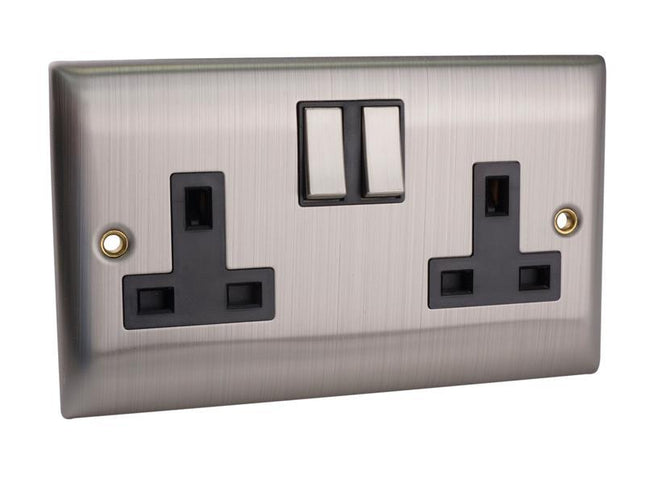 Smj Switched Socket 2-Gang 13A Brushed Steel