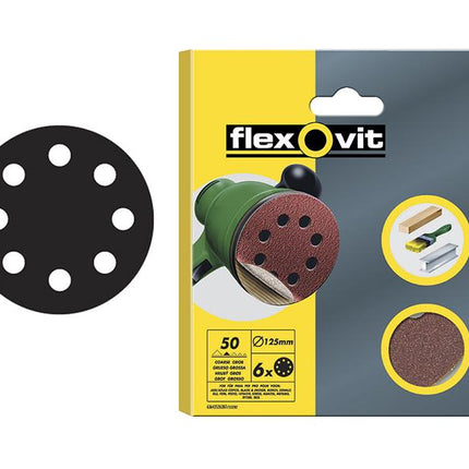 Flexovit Hook & Loop Sanding Discs 115Mm Fine 120G (Pack Of 6)