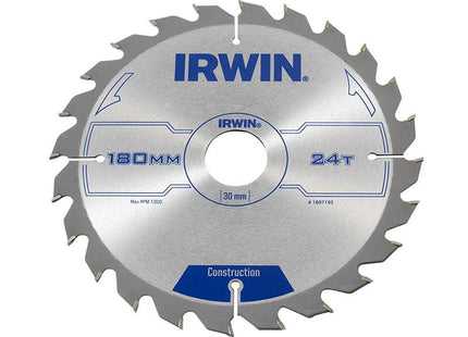 IRWIN Construction Circular Saw Blade 180 X 30Mm X 24T Atb