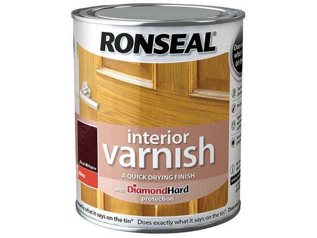 Ronseal Interior Varnish Quick Dry Gloss Deep Mahogany 750Ml